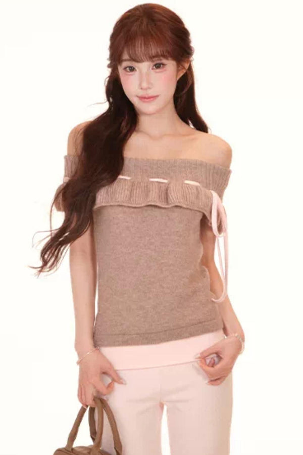 Off-Shoulder Ruffle Knit Top Set-Up