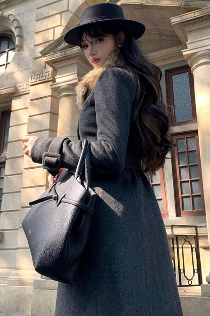 Double-Breasted Woolen Coat Set-Up