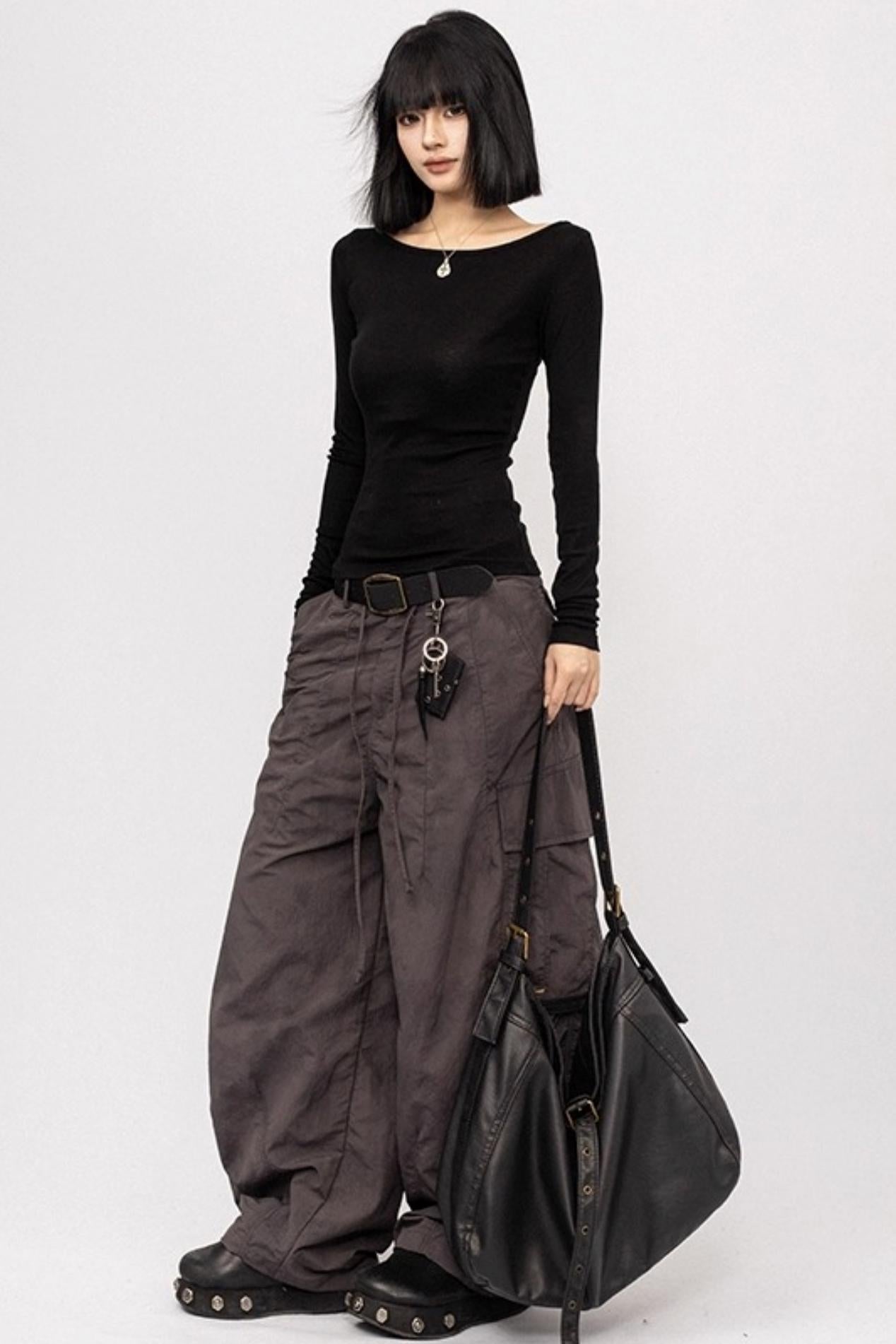 Black Straight Shoulder Top