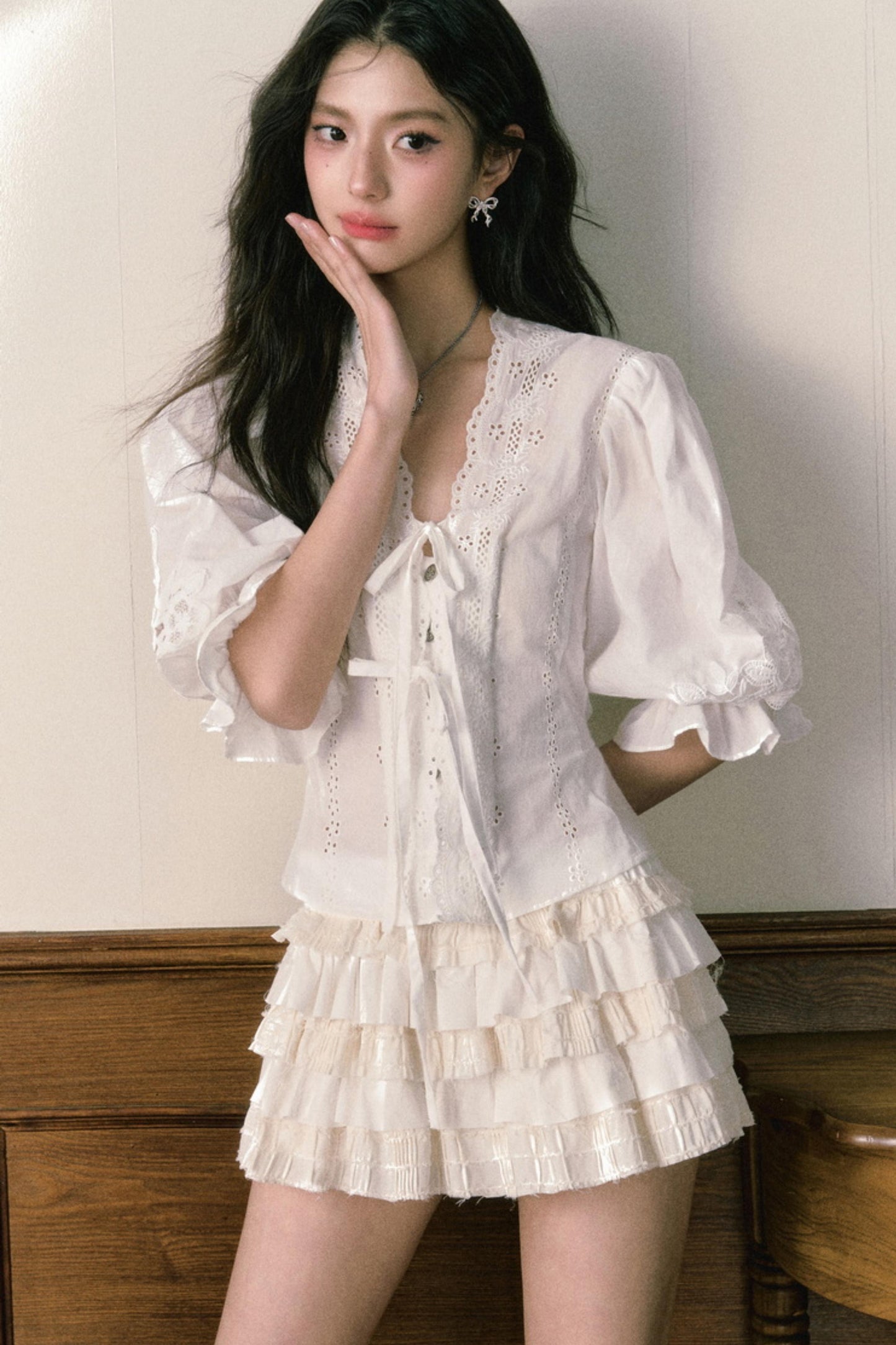 Bubble Sleeve Two Piece Cake Skirt Set-Up