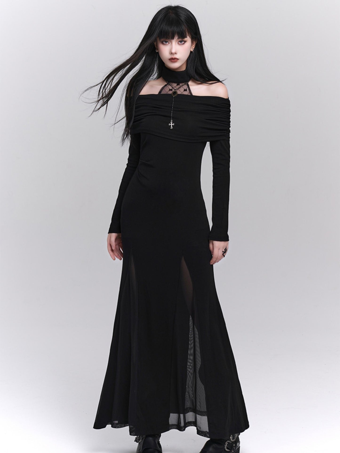 Ghost Girl, Ein-Schulter, Neckholder-Kleid, Damen High-End Sense, Kalt, Einzigartig, Rock, Dunkle Damenmode