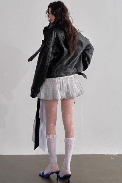 Three-Dimensional Ruffled Faux Leather Jacket
