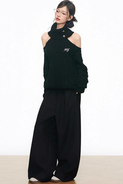 Autumn Silver Off-the-Shoulder Sweater Top Set-Up