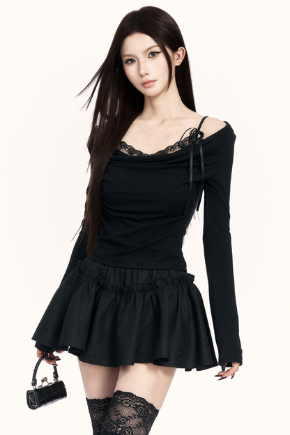 Lace Draped Collar Knitted Top