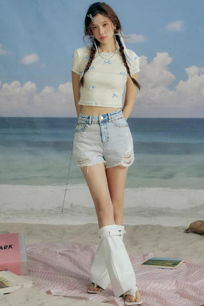 Bow-Decorated Slim-Fit Top