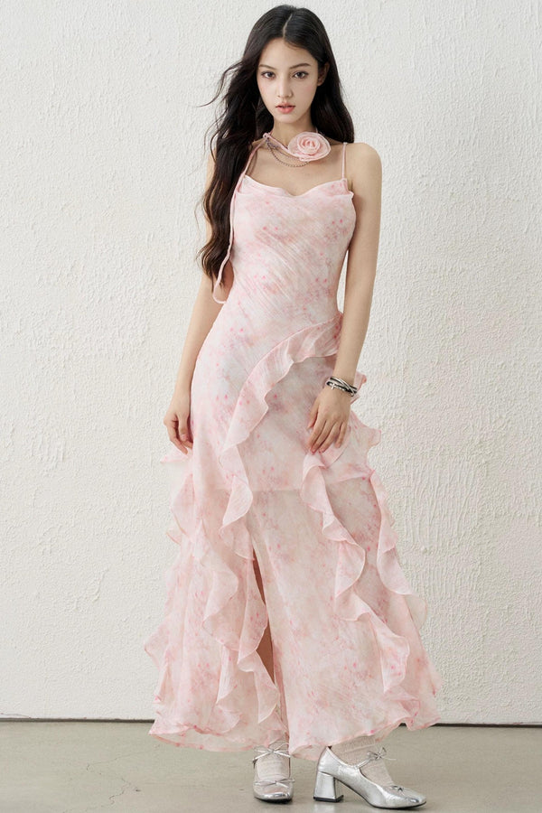 Pink Ruffled Spaghetti Dress Set