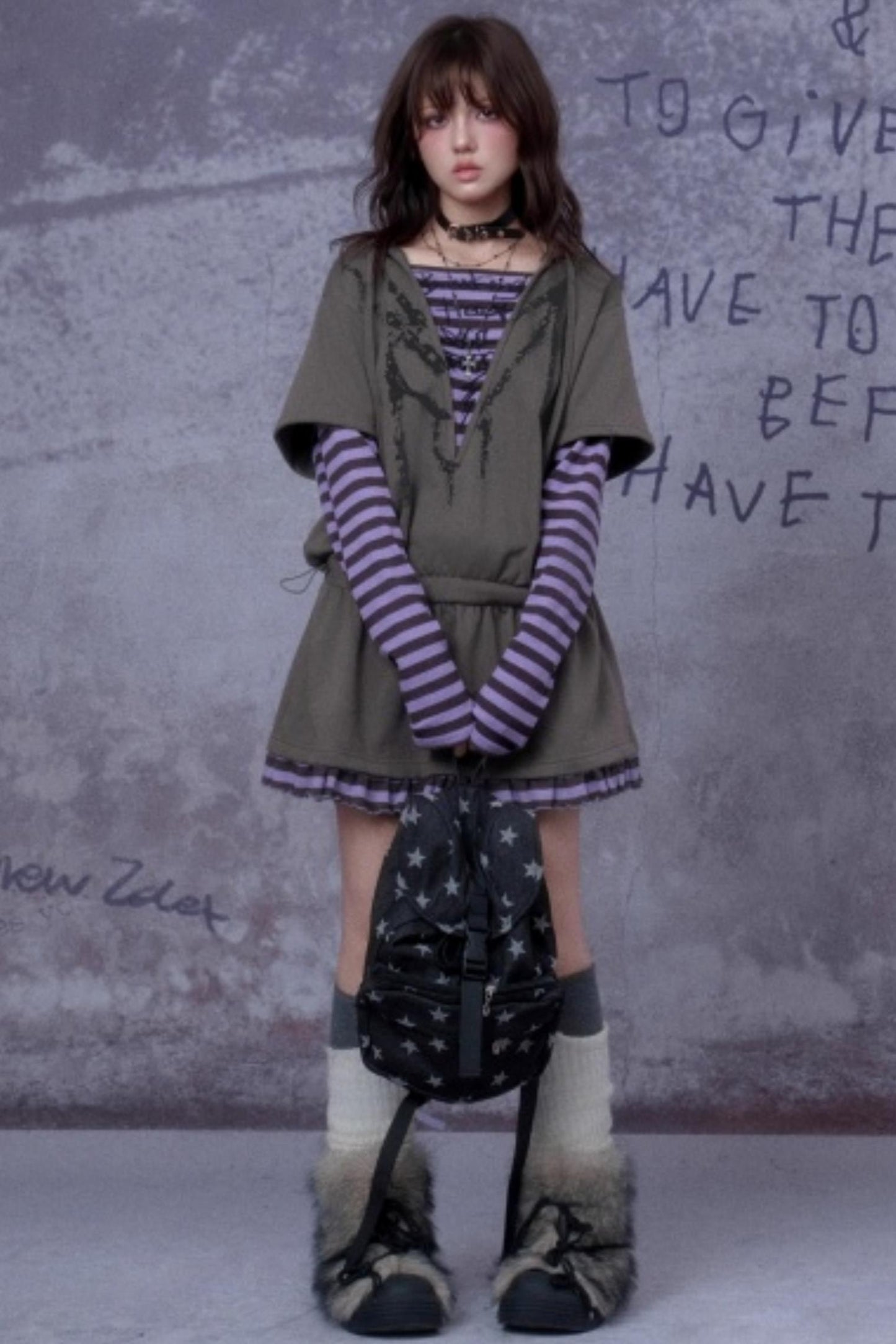 Purple Spirit Fake Two Hooded Dress