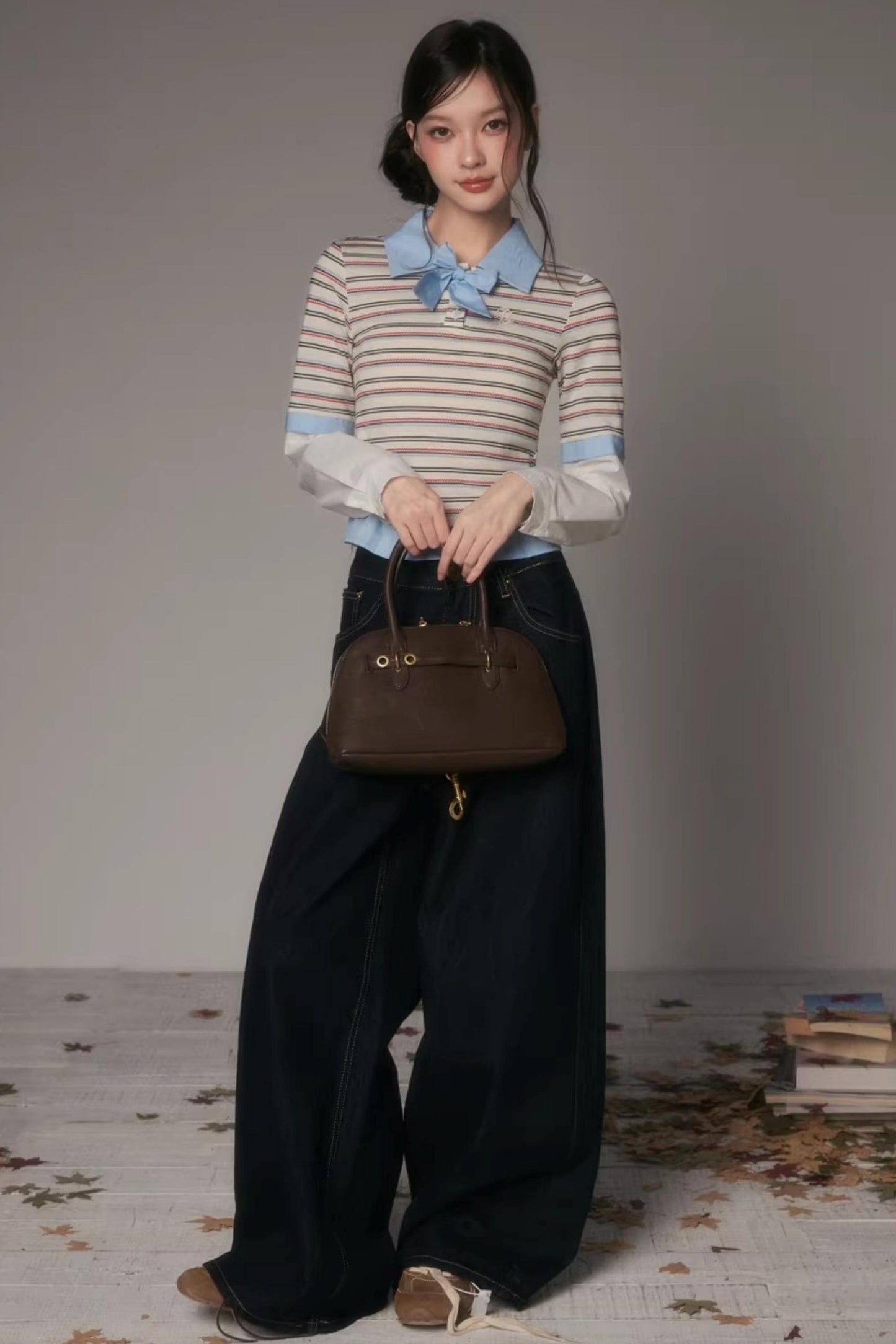 Patchwork Lapel Knit Sweater