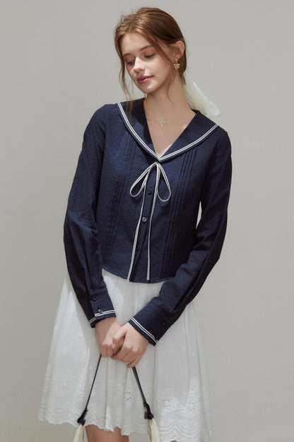 Navy Collar Womens Top