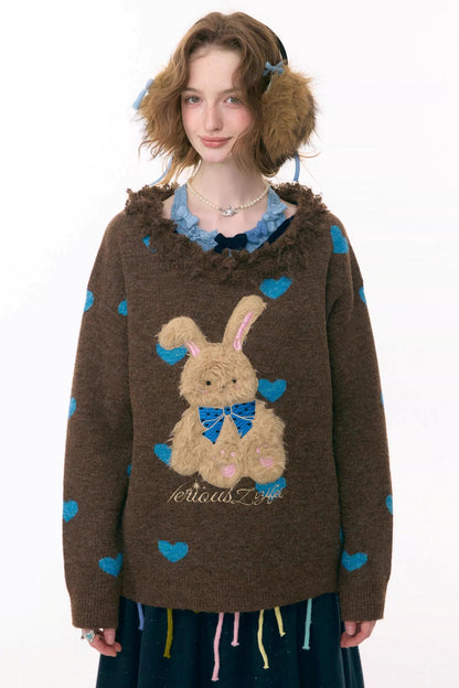 Plush Collar Rabbit Sweater