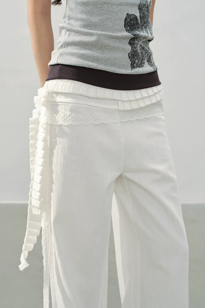 Pantalones de pierna ancha con lazo de encaje