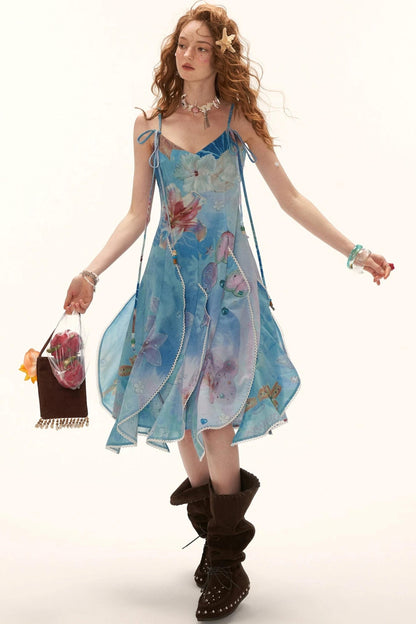 Blue Sea Floral Layered Dress