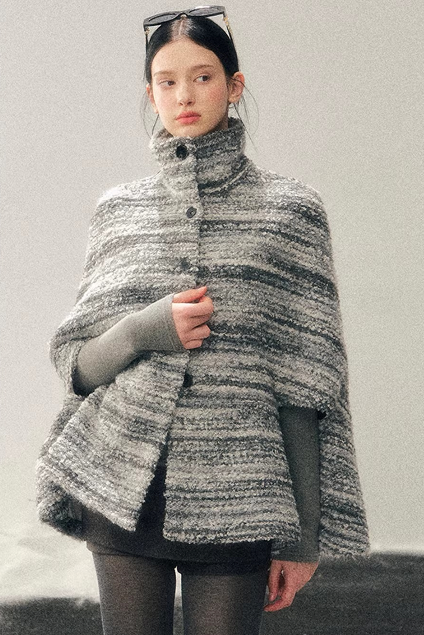 French Striped Wool Cape Coat