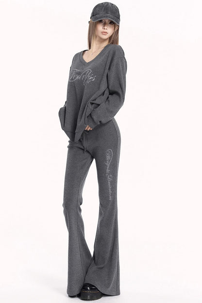 Sporty V-Neck Sweatshirt Set-Up