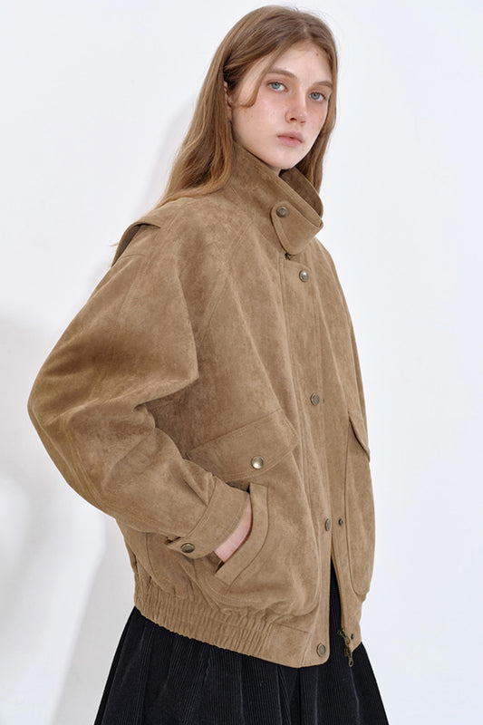 Soft Mist Khaki Suede Leather Jacket