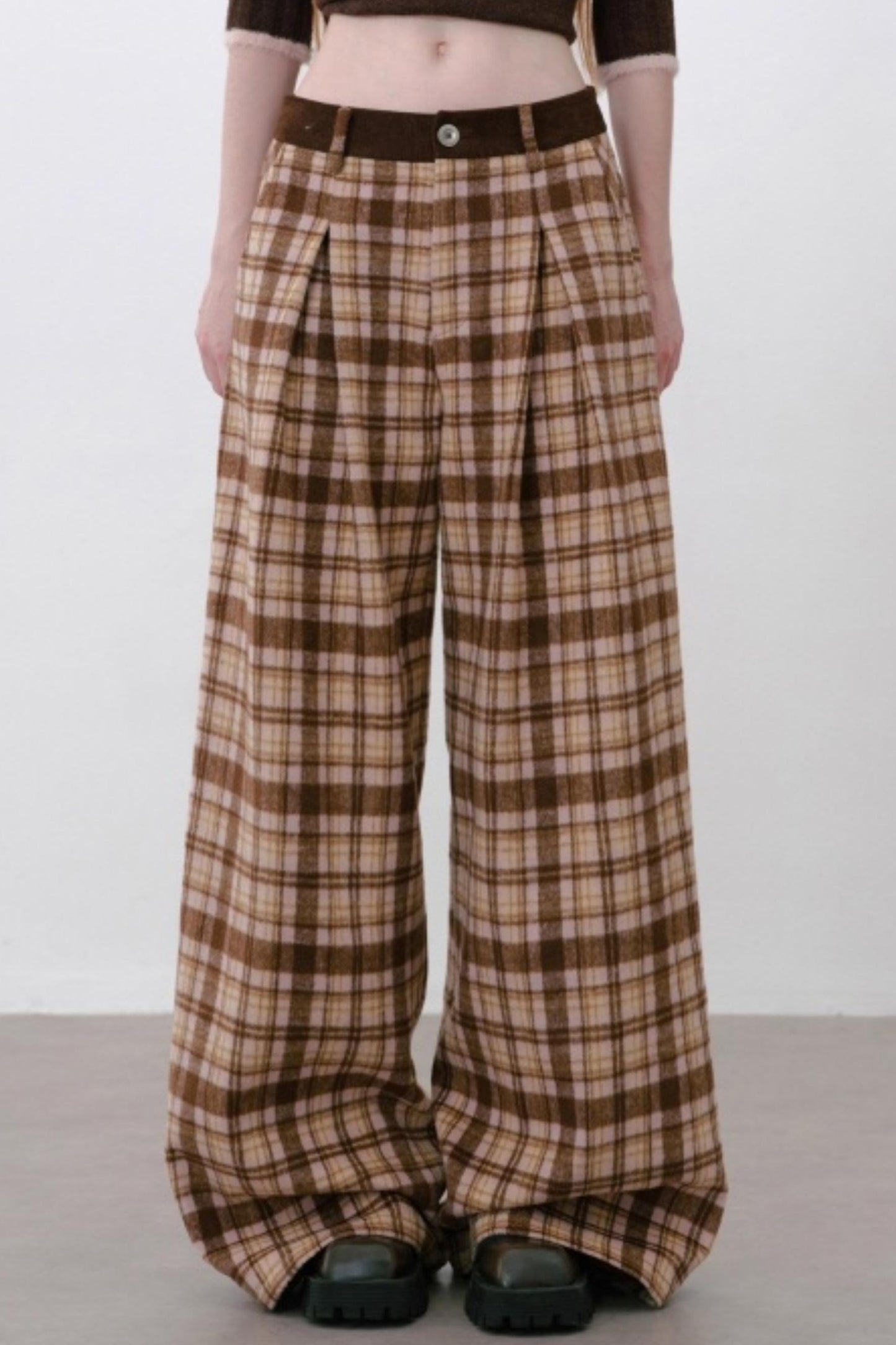 Retro Style Plaid Wide-Leg Pants