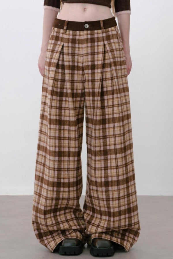 Retro Style Plaid Wide-Leg Pants