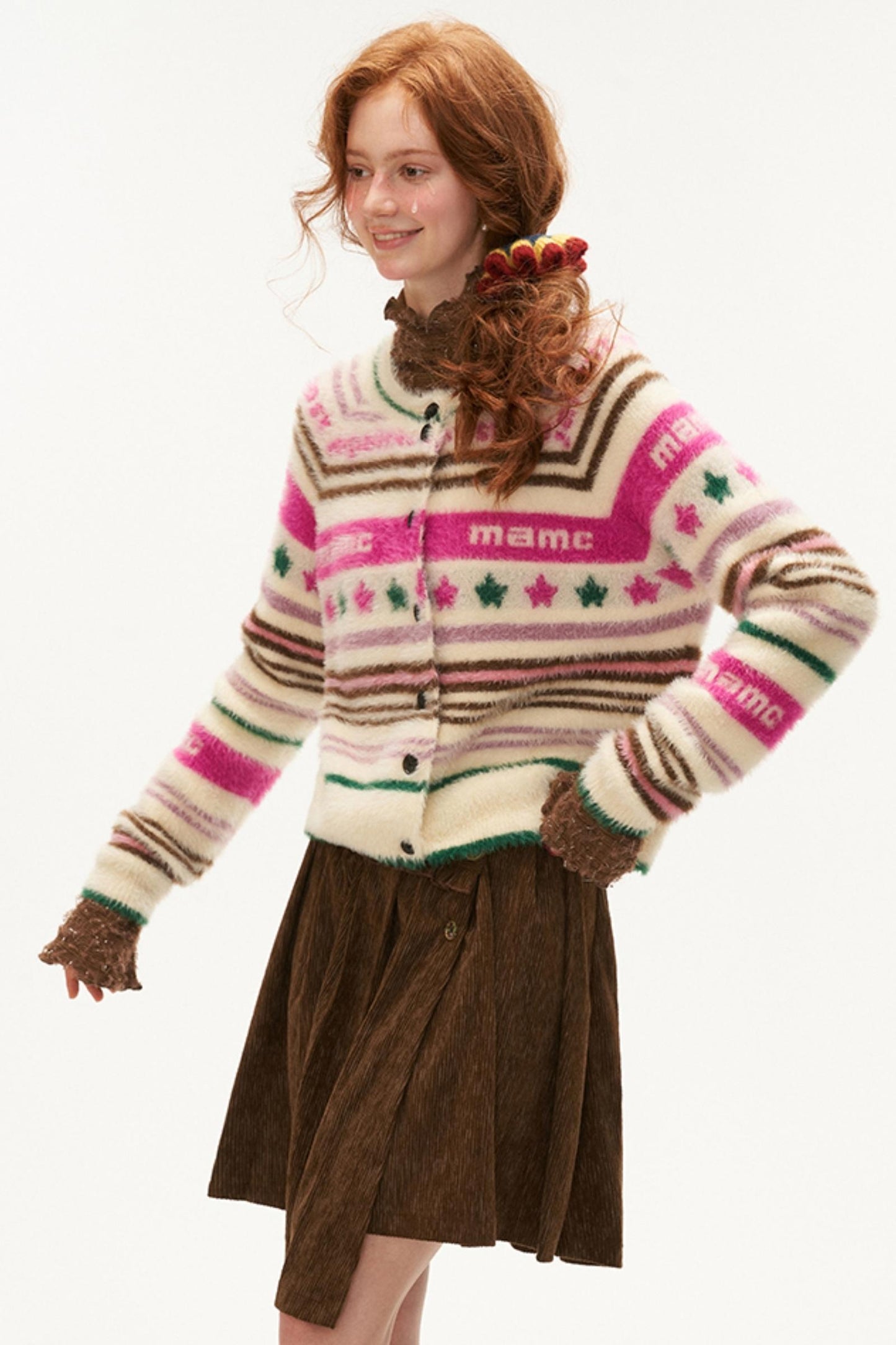 MAMC Rundhalsausschnitt Sternstreifen Strickjacke 2024 New Pre-Fall Lazy Sweet Sweater Wear a sense of luxury