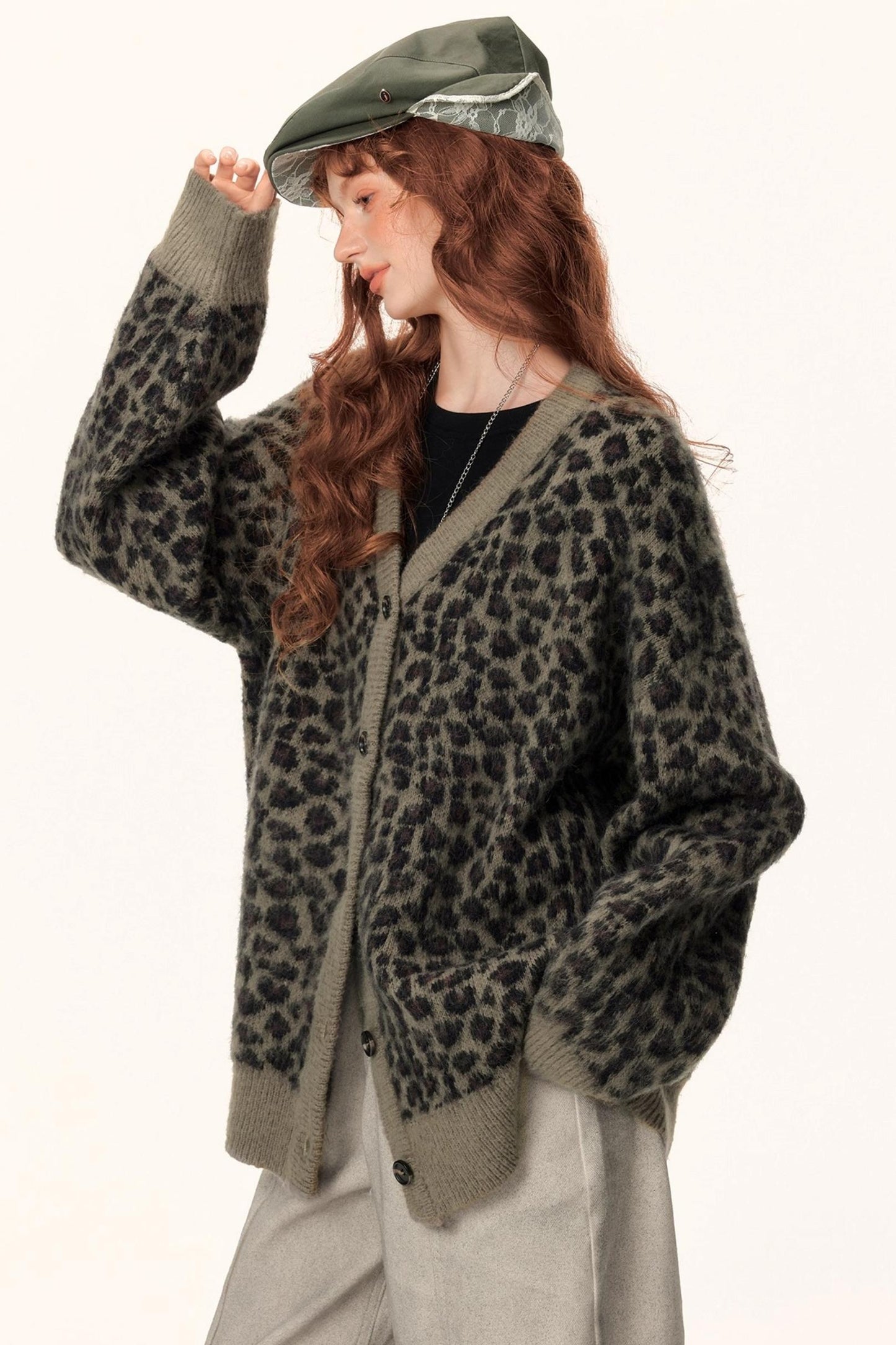 Leopard Print Jacquard Cardigan