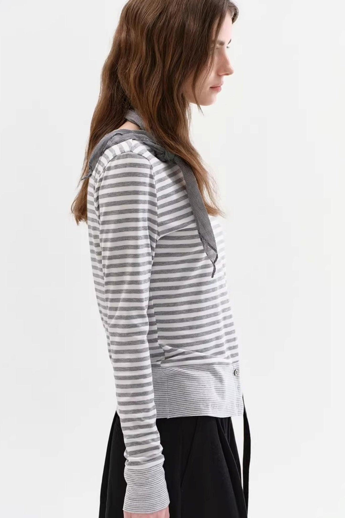 Soft Gray-White Striped Sweater