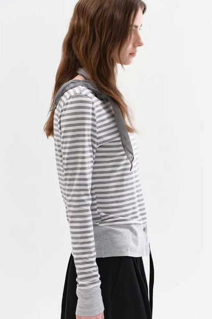 Soft Gray-White Striped Sweater