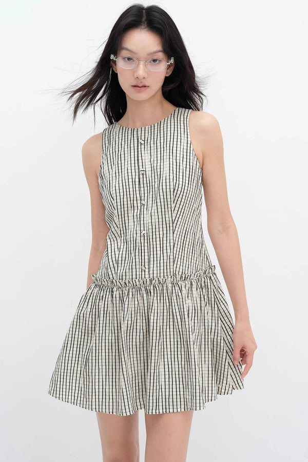 Chic Pinstripe Lace Slip Dress
