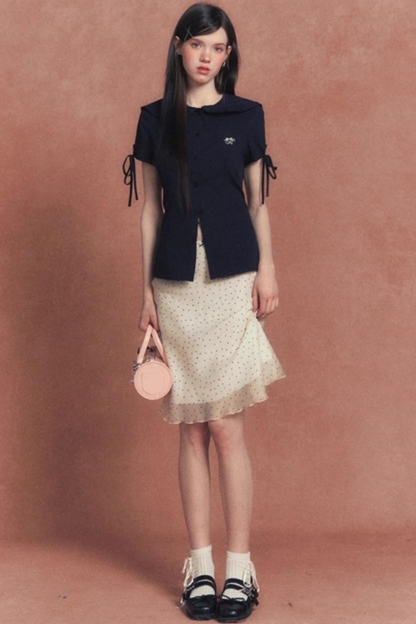 French Polka Dot A-Line Chiffon Skirt