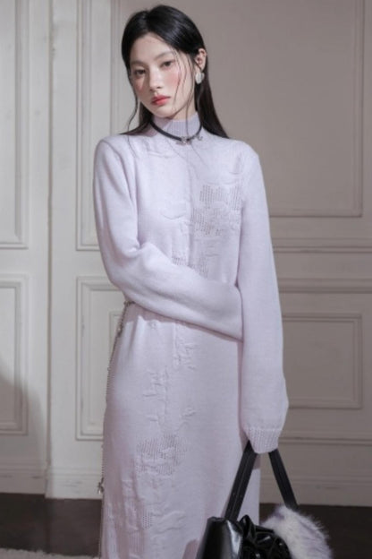 Light Purple Wool Floral Dress Set