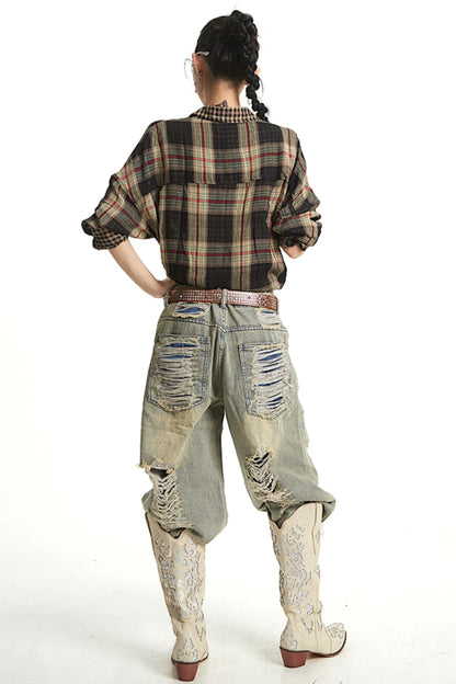 Retro Wide-Leg Denim Trousers