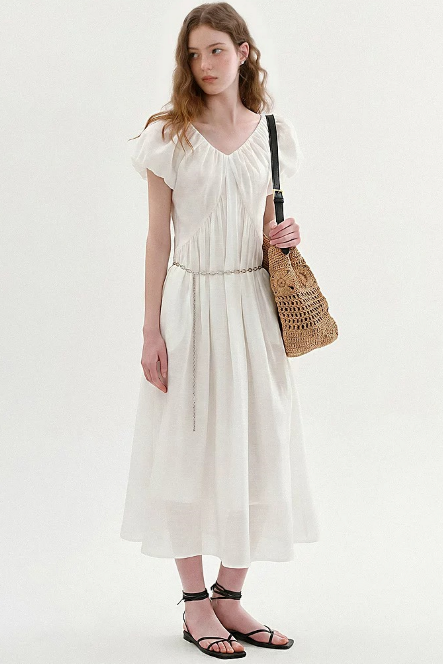 Lyocell Puff Sleeve Dress