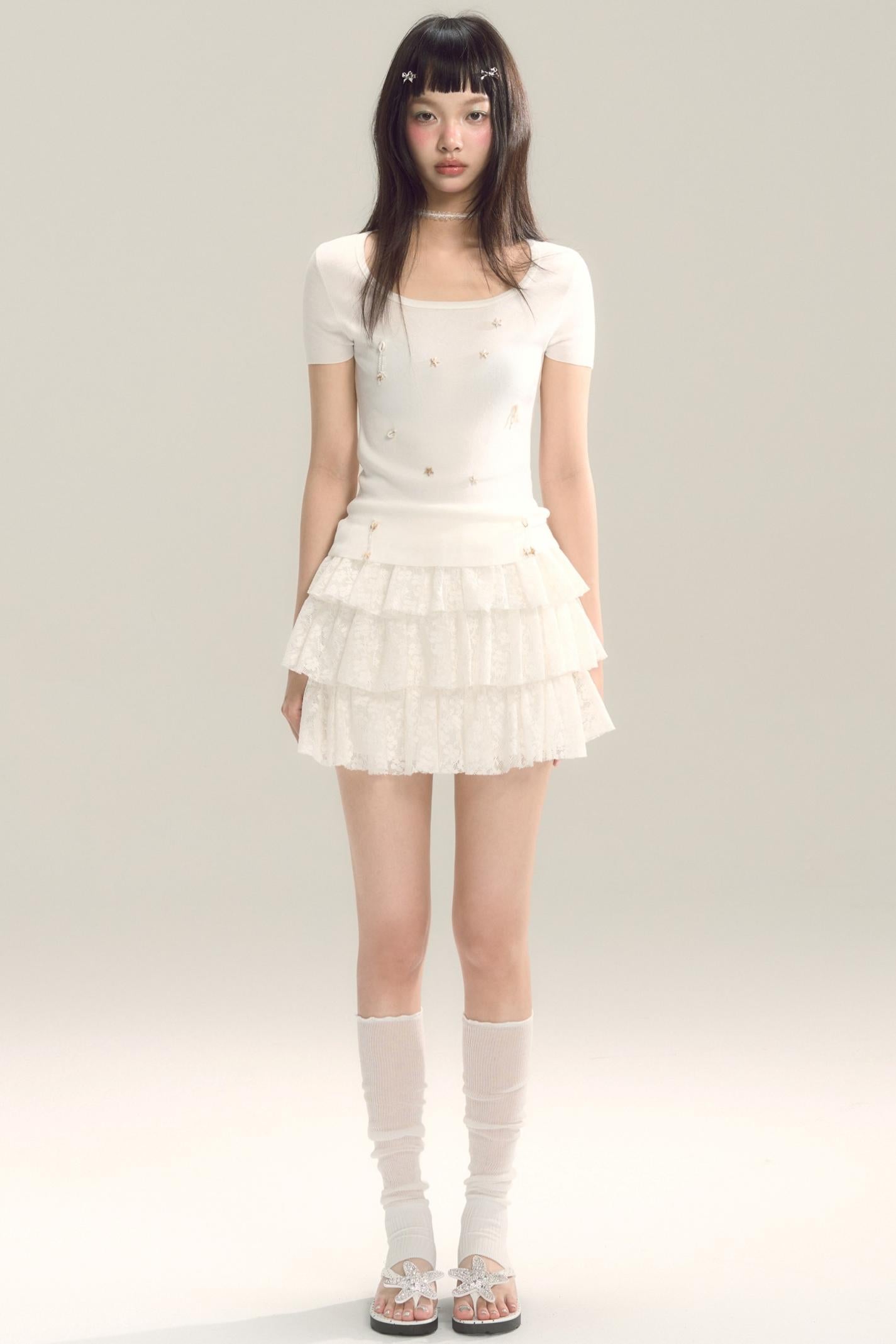 Shell Beads Knit T-Shirt