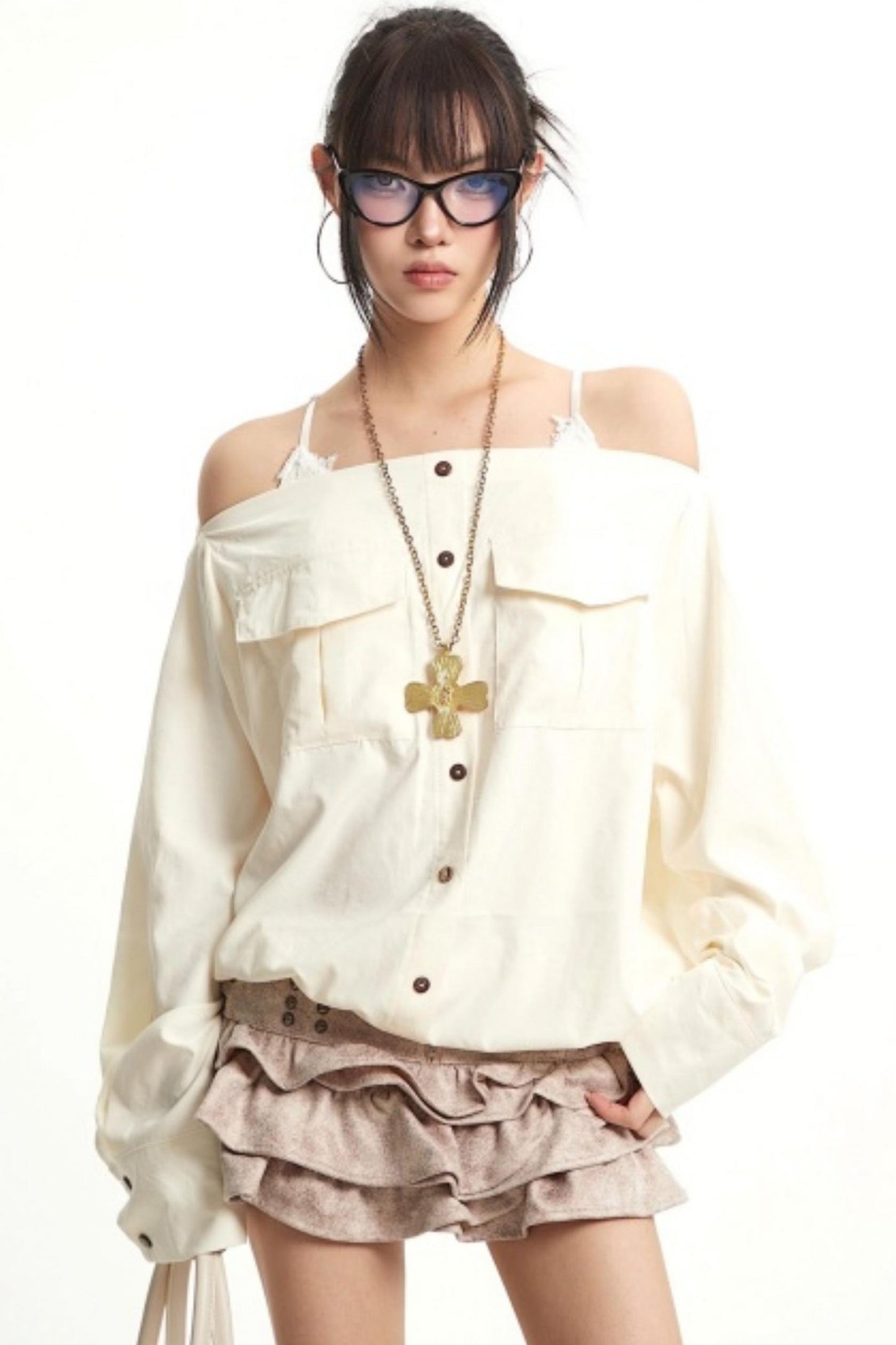 Retro Lazy Style One-Shoulder Top