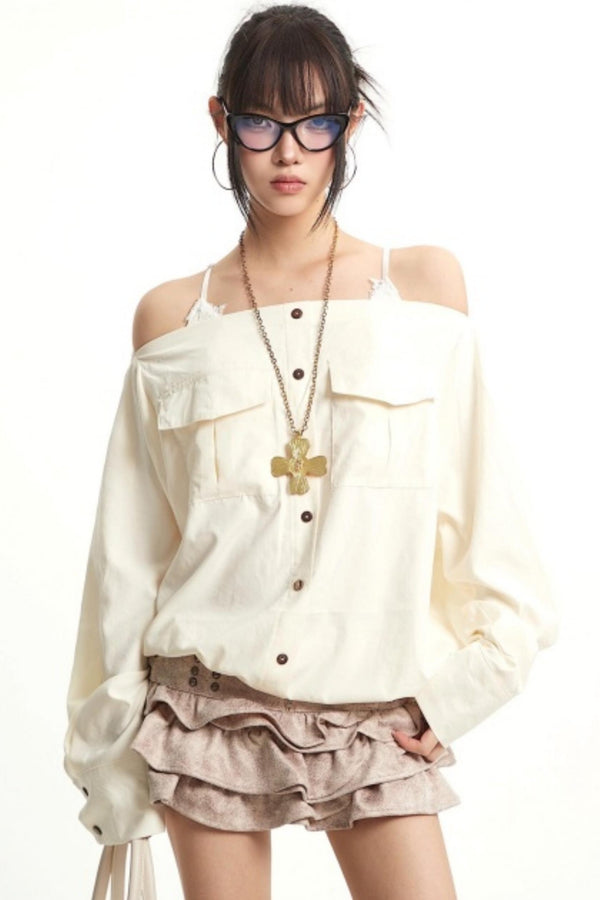 Retro Lazy Style One-Shoulder Top