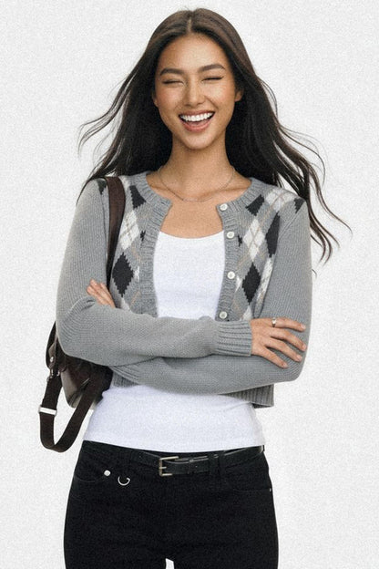 Contrasting Plaid Short Cardigan