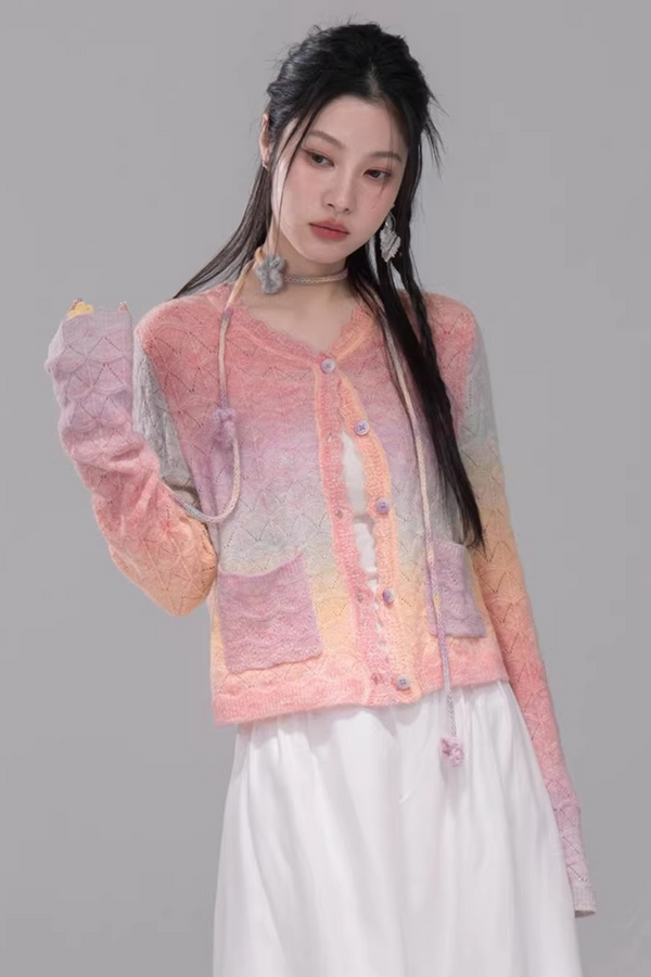 Gradient Rainbow Wool Cardigan