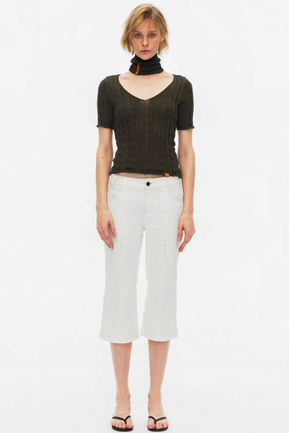 Hollow-Out Knit V-Neck Top