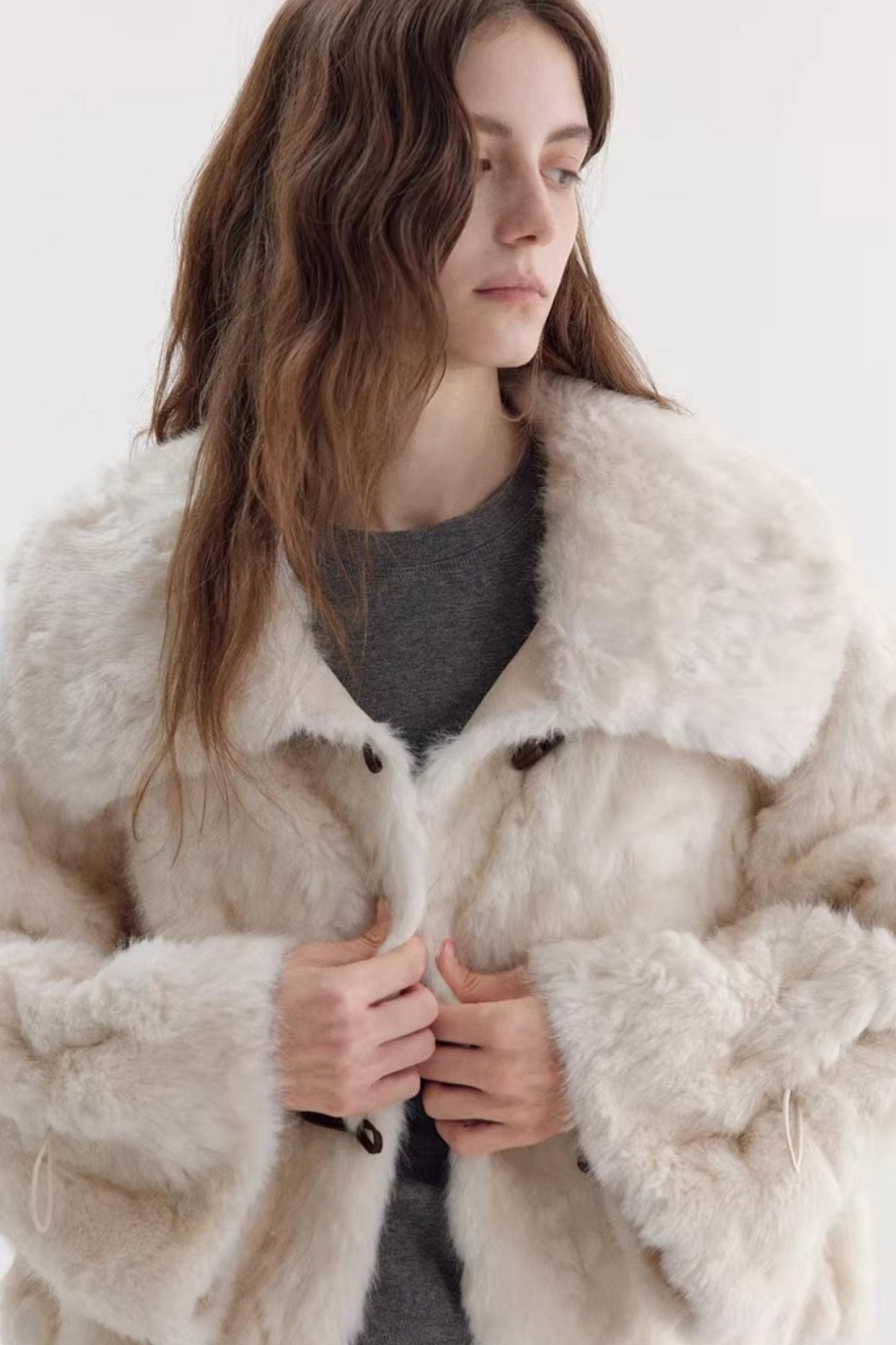 Imitation Horn Button Faux Fur Jacket