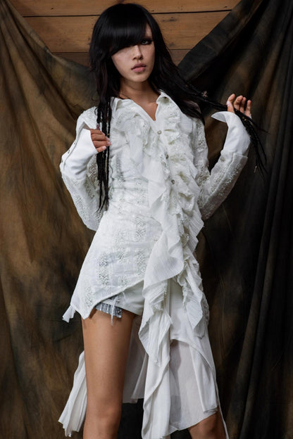 Vintage Ruffled Two-Tone Cardigan