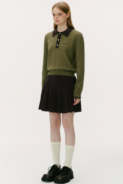 Wool Blend Knit Polo Sweater