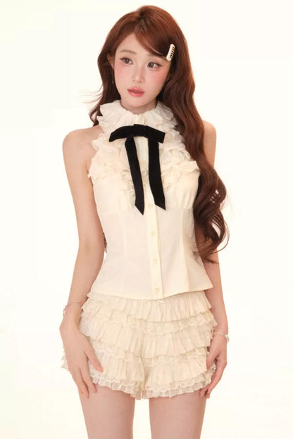 레이어드 레이스 홀터 케이크 셋업