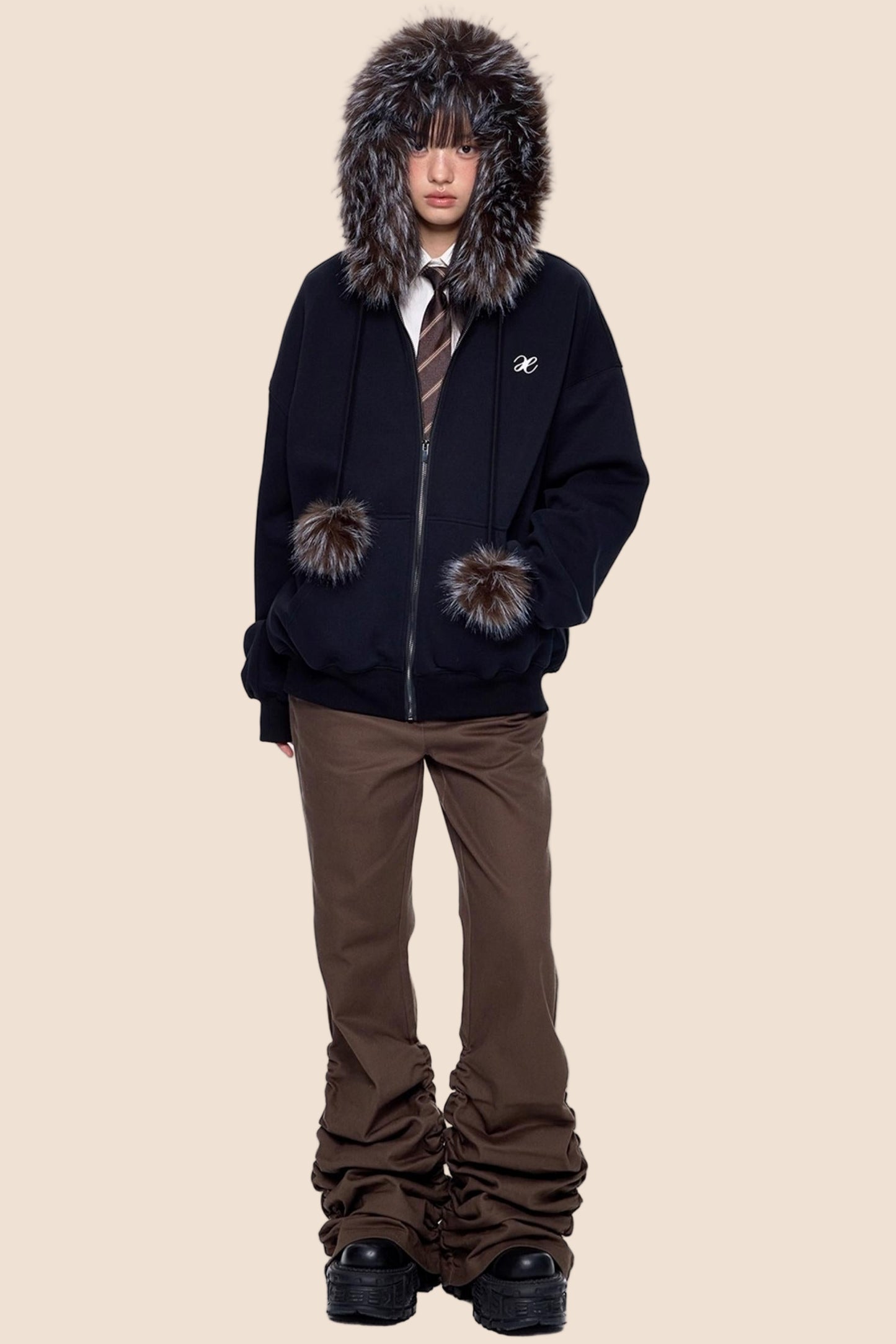 Hooded Embroidered Fleece Cardigan