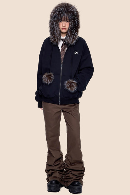 Hooded Embroidered Fleece Cardigan