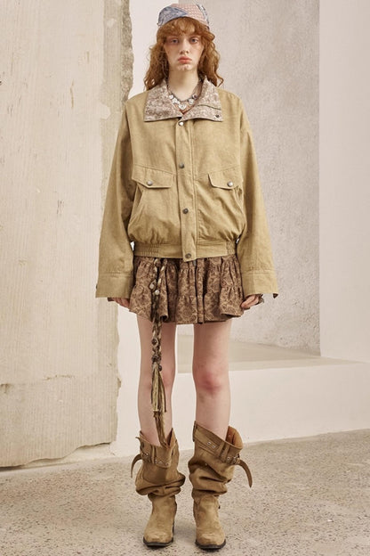 Cashew Flower Washed Stand Collar Jacket