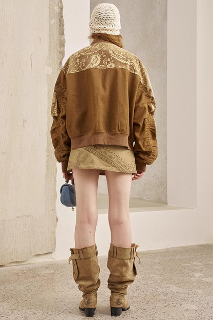 Cashew Print Long Sleeve Flight Jacket