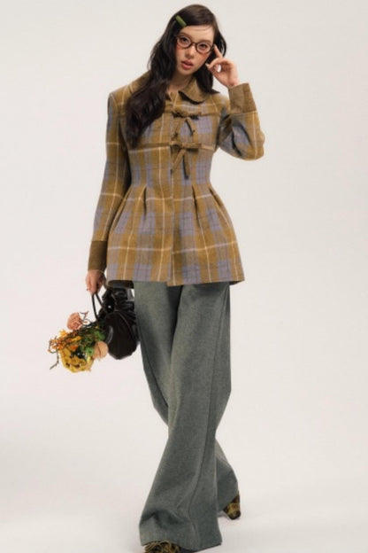 Plaid Patchwork Woolen Coat