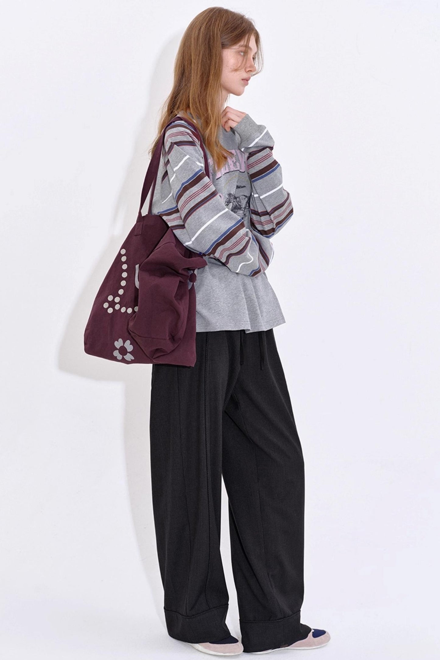 Minimalist Drawstring Waist Plaid Pants