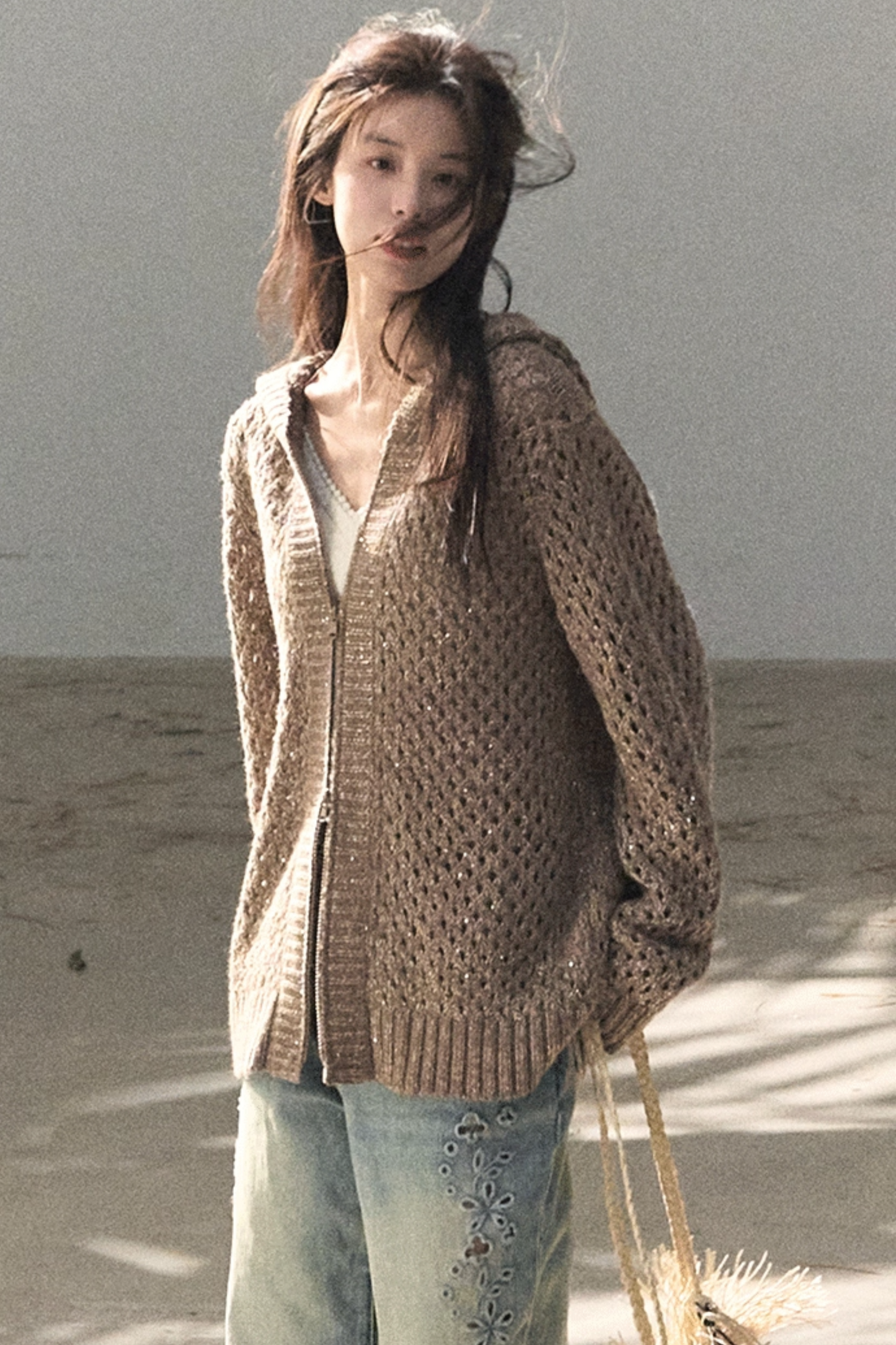 Laser Embroidery Distressed Jeans