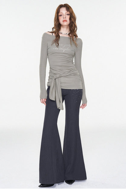 Stylish Letter Print One-Shoulder Top