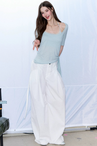 Double-Layer Tie-Waist Top