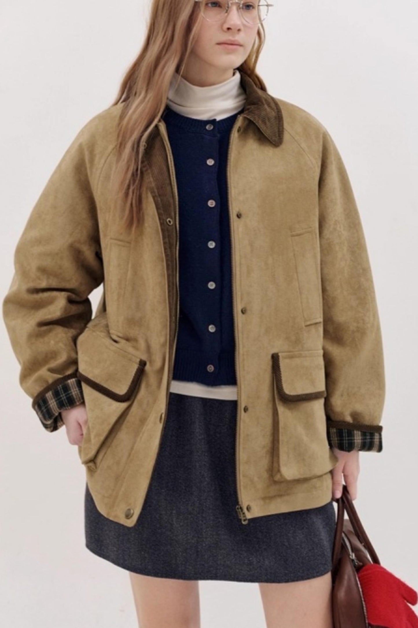 Suede Cotton Plaid Jacket